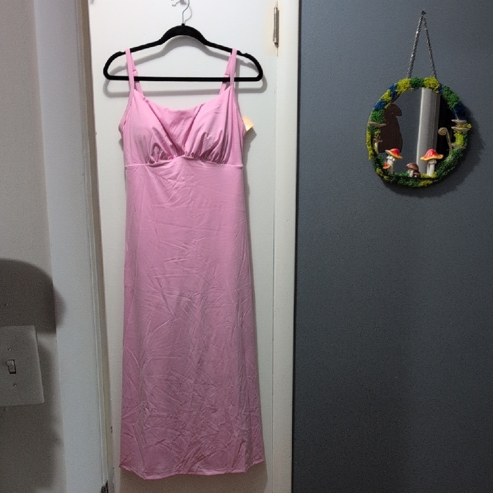Popilush Pink Spaghetti Strap A-Line Dress With Built-in Shapewear